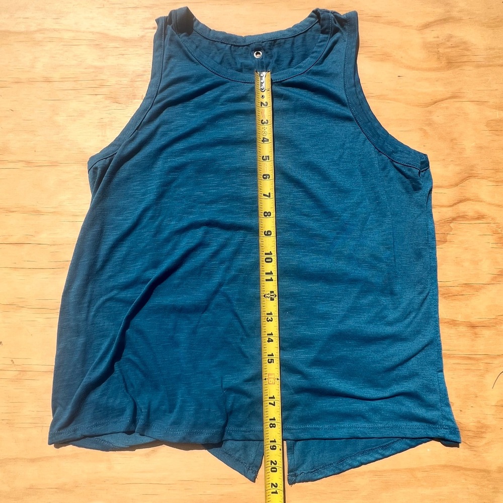 Teal Blue Slub Knit Snap Back Tank Top Sleeveless Crew Neck BLT3920A - Picture 6 of 6
